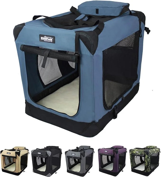 EliteField 3-Door Folding Soft Dog Crate with Carrying Bag and Fleece Bed (2 Year Warranty), Indoor & Outdoor Pet Home (30...