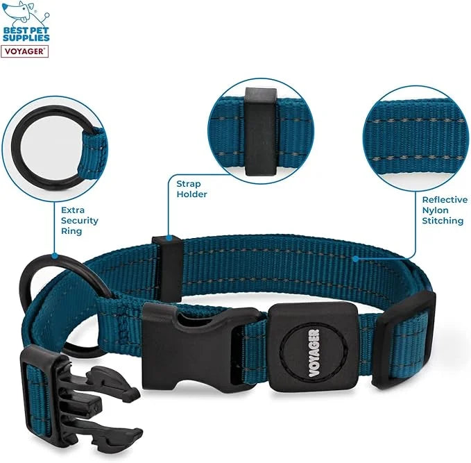 Best Pet Supplies Reflective Dog Collar with Adjustable Length, Heavy-Duty Buckle, and Strong Leash D-Ring, Training, Walk...