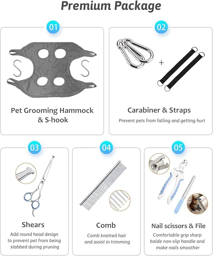 Dog Grooming Harness, Multifunctional Cats and Dogs Grooming Hammock, Pet Beauty Assistant, Nail Scissors/Nail Trimmer/Rou...