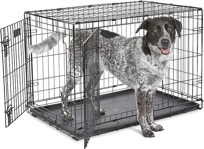 MidWest Homes for Pets Newly Enhanced Single & Double Door iCrate Dog Crate, Includes Leak-Proof Pan, Floor Protecting Fee...
