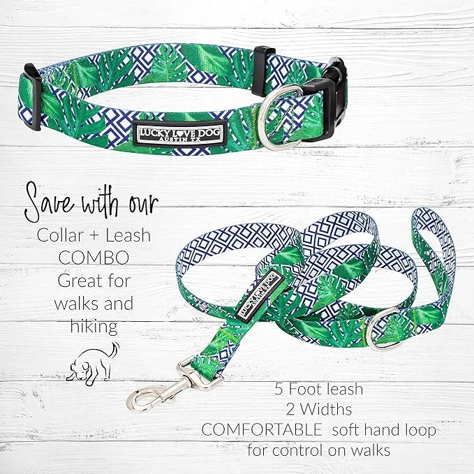 Lucky Love Dog Collar, Beautiful & Vivid Pattern Large Boy Dog Collars, Easy On & Off Clasp Accessory (Blue Laguna, L) - P...