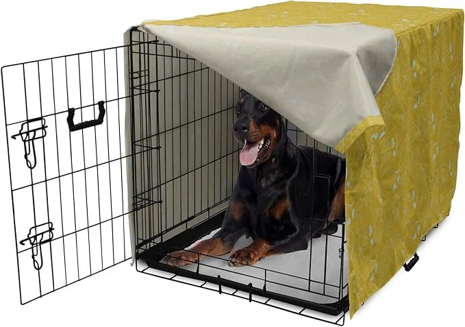 Ambesonne Leaves Dog Crate Cover, Hand Drawn Oak Leaf and Ahorn Trees Sketch Style Illustration, Easy to Use Pet Kennel Co...