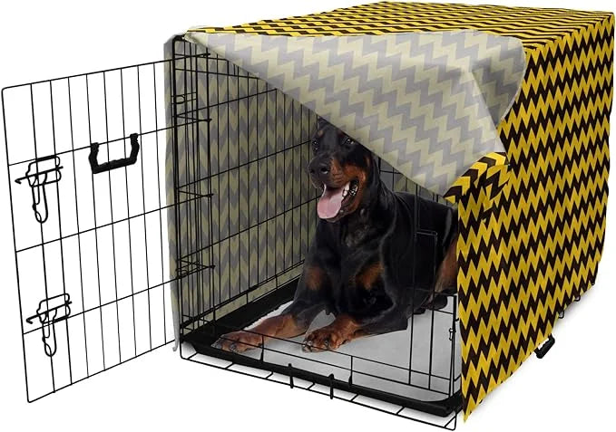 Lunarable Chevron Dog Crate Cover, Geometric Stripes Symmetric Large Parallel Line Glide Reflection Image, Easy to Use Pet...