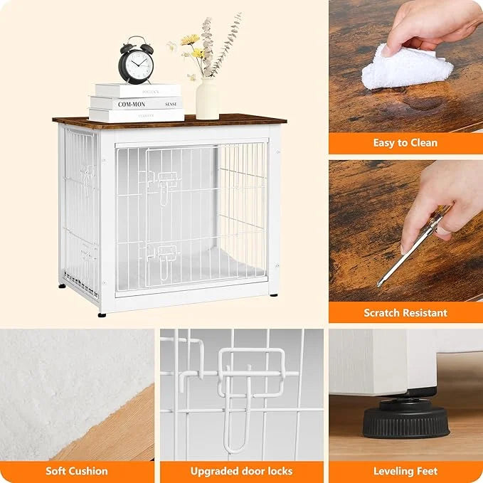 DWANTON Dog Crate Furniture with Cushion, Wooden Kennel Table with Double Doors, Indoor Dog House, Small/Medium/Large Size...