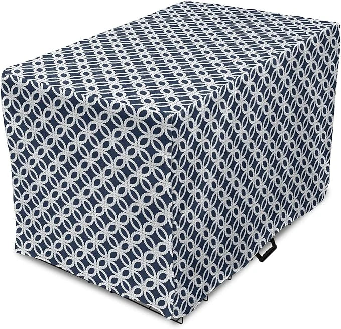 Ambesonne Navy Blue Dog Crate Cover, Marine in Geometric Pattern Design Ocean Travel Cruise Mosaic Ornament, Easy to Use P...