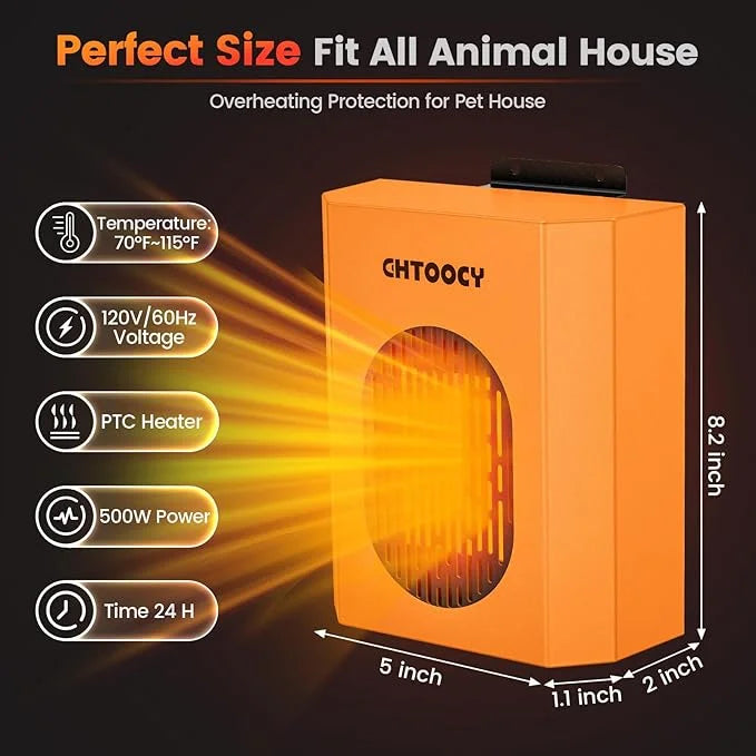 500W Dog House Heater w Thermostat, Adjustable Temp & 24H Timer Button, Outdoor Doghouse Heater for Pet Kennel, 9.8 FT Cor...