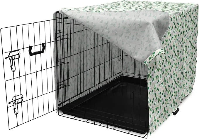 Lunarable Jasmine Dog Crate Cover, Gardenia Simplistic Romantic Flowers Continuous Pattern, Easy to Use Pet Kennel Cover f...