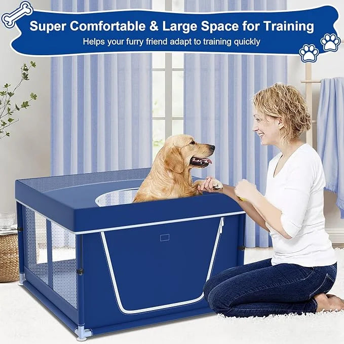 42x42x26 Inches Blue Puppy Playpen with Top Cover, Dog Playpen for Small Dogs, Sturdy Safety Dog Pen with Thickened Fabric...