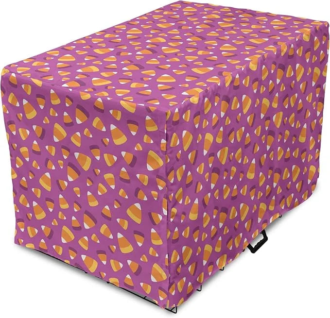 Lunarable Candy Corn Dog Crate Cover, Continuing Interpretation of Triangular Sugary Elements, Easy to Use Pet Kennel Cove...