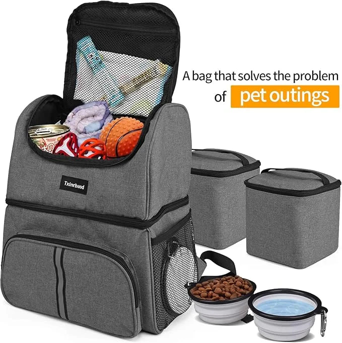Dog Bags For Traveling Dog Diaper Bag Airline Approved Dog Food Travel Bag with 2 Food Storage Containers Bag Pet Camping ...