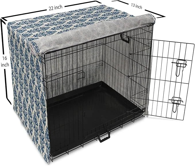 Lunarable Contemporary Blue Dog Crate Cover, Abstract Coral Inspired Motifs with Dots Around, Easy to Use Pet Kennel Cover...