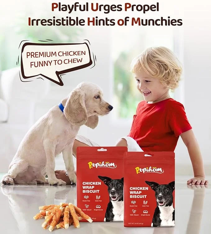 16OZ High Protein Chicken Biscuits Dog Treats, Chicken Wrapped Dog Biscuits Rawhide Free Soft Chewy Treats Training for Do...