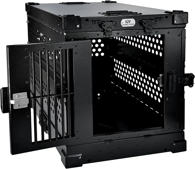 Heavy Duty Fully Collapsible Powder-Coated Aluminum Dog Crate - Small (Black) - Product Image