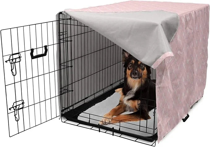 Ambesonne Blush Pink Dog Crate Cover, Abstract Monochrome Geometric Lace Inspired Grid Ornament with Stars Print, Easy to ...