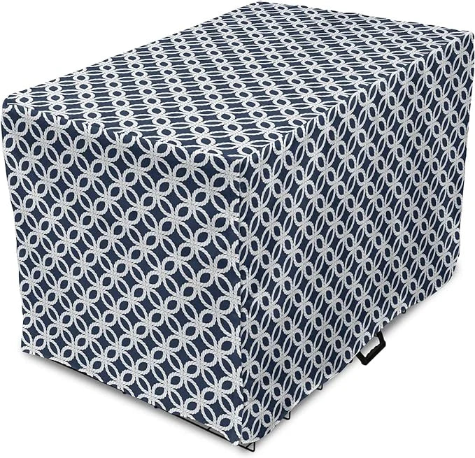 Ambesonne Navy Blue Dog Crate Cover, Marine in Geometric Pattern Design Ocean Travel Cruise Mosaic Ornament, Easy to Use P...