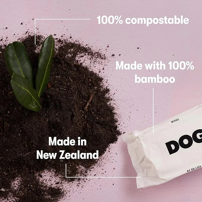DOG by Dr Lisa - Dog Travel Wipes - Plant-Based - Natural Bathing Wipes for Dogs - Made from 100% Compostable Bamboo - Vet...