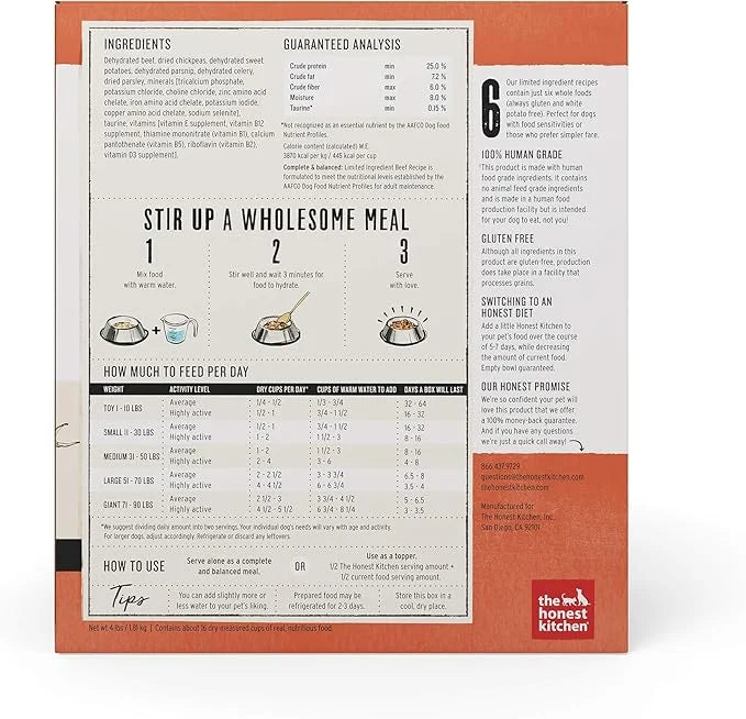 The Honest Kitchen Dehydrated Limited Ingredient Beef Dog Food, 4 lb Box - Product Image