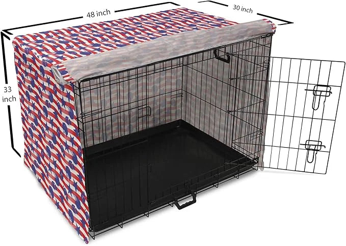 Lunarable Football Dog Crate Cover, Wavy Stripes and National Sport in American USA Inspired Colors, Easy to Use Pet Kenne...