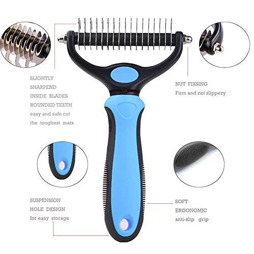 pets grooming tools (PPGT-001 blue) Dog and Cat Dematting Deshedding Brush Tool- Premium Pet Dematting Comb – Exceptional ...