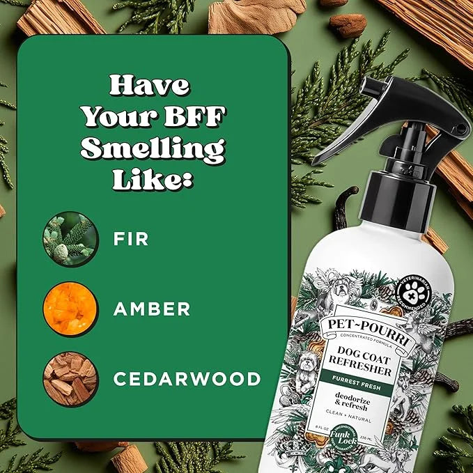 Pet-Pourri Dog Coat Deodorizing Spray – Plant Derived Ingredients – Vet Recommended – Fir + Amber + Cedarwood – Paraben & ...