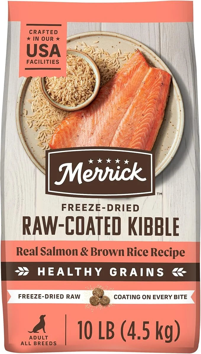 Merrick Healthy Grains Freeze Dried Raw Coated Kibble, Natural High Protein Dog Food, Salmon and Brown Rice - 10.0 lb. Bag...
