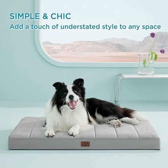 Bedsure Cooling Gel Foam Dog Bed for Large Dogs, Waterproof Orthopedic Egg Foam Dog Bed for Outdoor, Summer Comfort Pet Ma...
