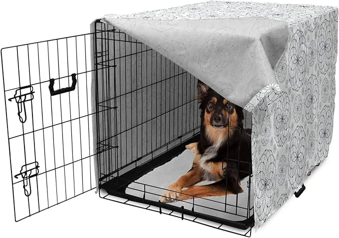Ambesonne Sacred Geometry Dog Crate Cover, Circular Formations with Dots Flower Like Elements Design Print, Easy to Use Pe...