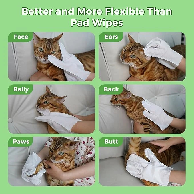 Vannon Extra Thick Pet Bathing Wipes for Dogs & Cats, Cleaning & Odor-Controlling Grooming Gloves, Nourish Fur Glove Wipes...