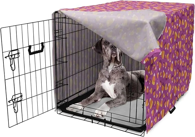 Lunarable Candy Corn Dog Crate Cover, Continuing Interpretation of Triangular Sugary Elements, Easy to Use Pet Kennel Cove...