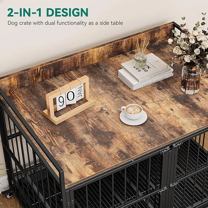 YITAHOME 37.5'' Heavy Duty Dog Crate with Removable Divider, Double Doors & Locks Design, Furniture Style Large Dog Crate ...