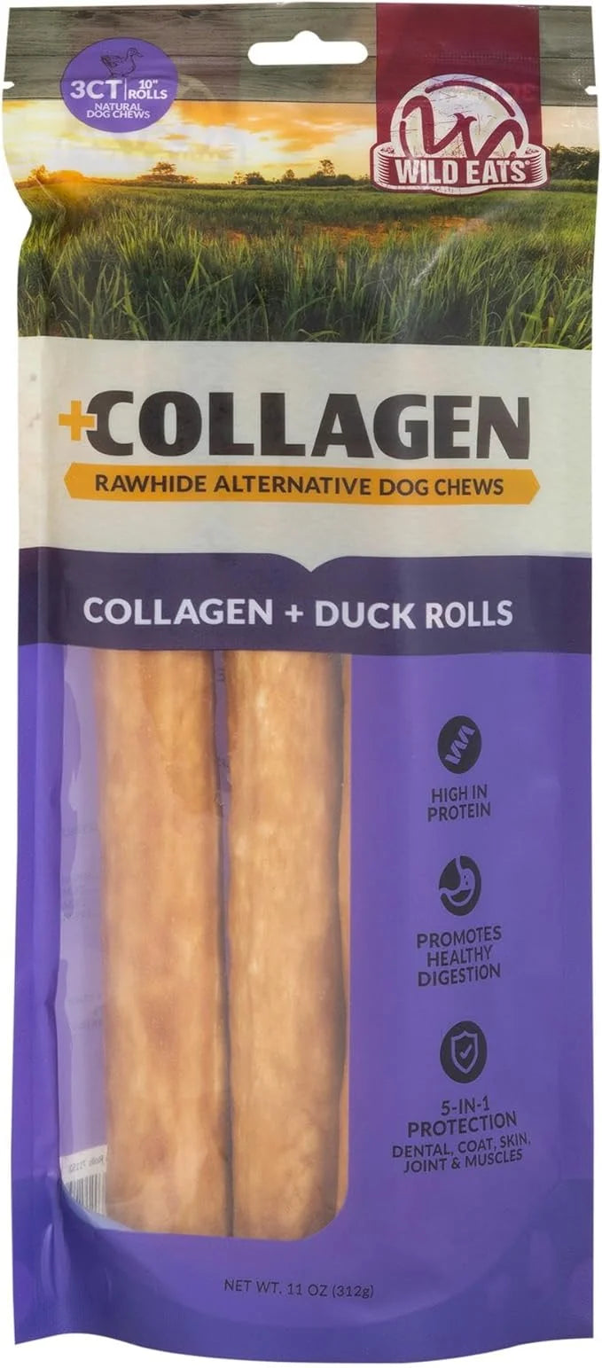 Collagen Chews for Dogs, Stick Dog Treat for Medium & Large Dogs (10" 3ct, Real Duck) - Dog Chews Long Lasting, Rawhide Fr...