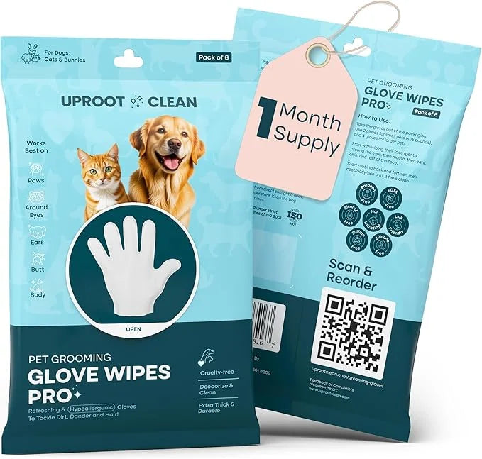Uproot Clean Dog Cleaning Gloves: 1 Month Supply - Extra-Thick Pet Glove Wipes for Dogs & Cats - Easy Wipe Paws, Eyes, Ear...