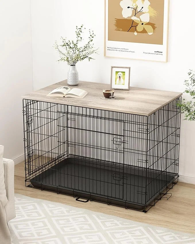 Piskyet Dog Crate Topper Wood Countertop for 48 42 36 30 24 inch Dog Cage, Dog Crate Cover,Dog Kennel Topper(Crate Not Inc...