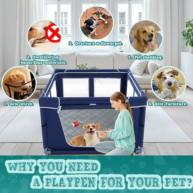 42x42 Inches Puppy Playpen with Dog Pads, Playpen for Puppies or Small Dogs, Indoor & Outdoor Use, Sturdy Safety Pen with ...