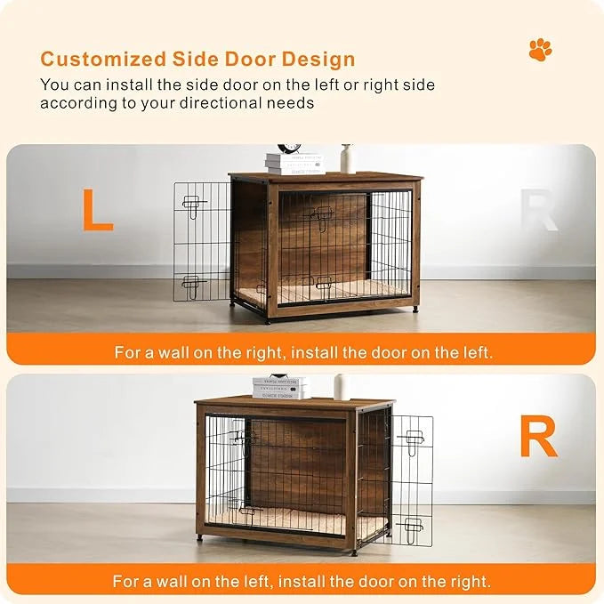 DWANTON Dog Crate Furniture with Cushion, Wooden Kennel Table with Double Doors, Indoor Dog House, Medium Size, 32.5" L, W...