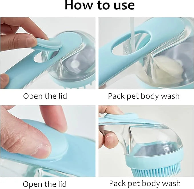 (6 Pcs) ELEGX Pet Grooming Bath Massage Brush with Soap and Shampoo Dispenser Soft Silicone Bristle for Long Short Haired ...