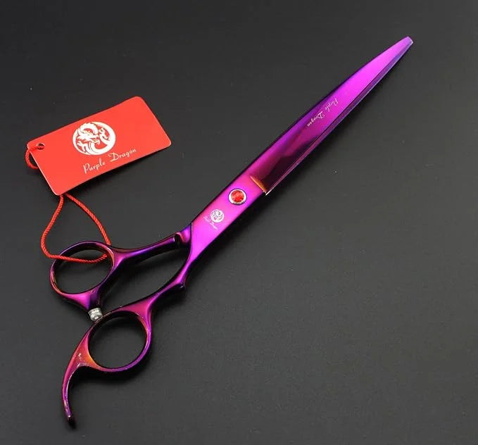 Purple Dragon 8.0 inch Professional Pet Grooming Scissors,Dog Straight Shear, Thinning/Blending Scissor & 2 PCS Curved She...