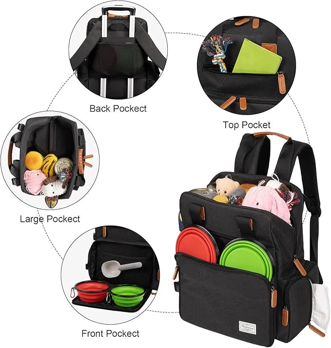 Modoker Dog Travel Bag, Airline Approved Backpack for Pet Accessories Organizer, Tote Weekend Bag with 2 Dog Food Storage ...