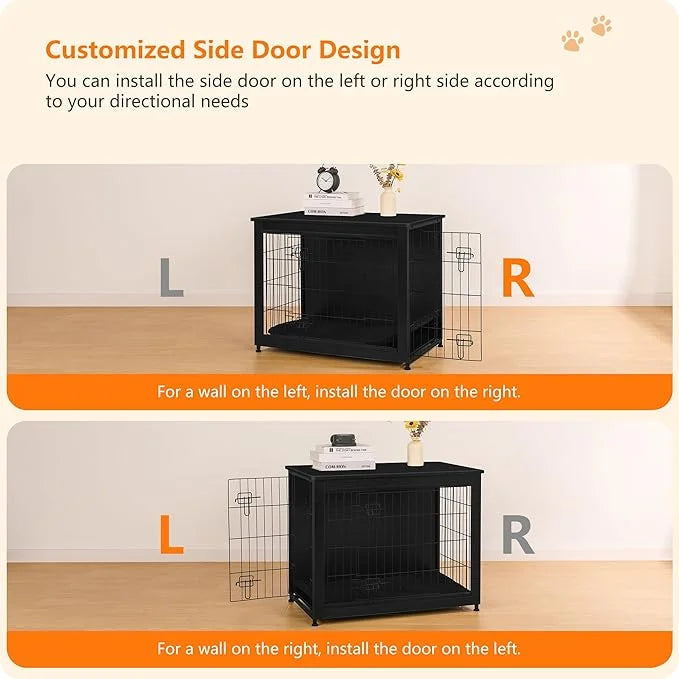 DWANTON Dog Crate Furniture with Cushion, Wooden Kennel Table with Double Doors, Indoor Dog House, Medium Size, 32.5" L, B...