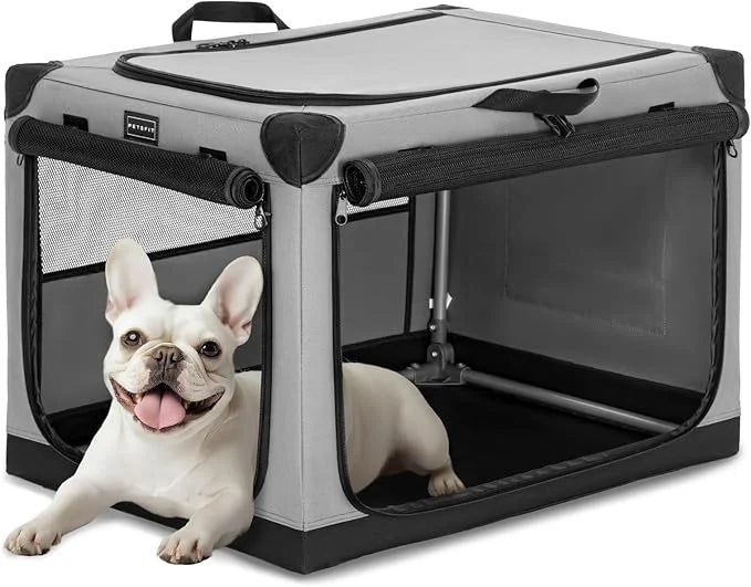 PETSFIT Portable Dog Crate, with Patented Adjustable Fabric Cover, Chewproof & Lockable Mesh Doors, Waterproof Base Collap...