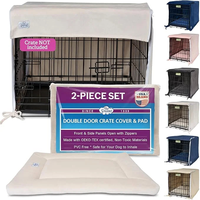 Pet Dreams Dog Crate Cover & Mat- Breathable Non-Toxic Kennel Topper for Double-Door Crates, Fits iCrate Dog Cages 18, 24,...