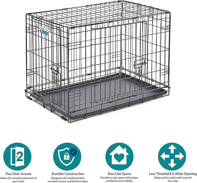 MidWest Homes for Pets Newly Enhanced Single & Double Door iCrate Dog Crate, Includes Leak-Proof Pan, Floor Protecting Fee...