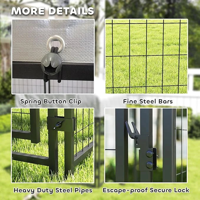 PawHut 3.9' x 3.9' x 6' Outdoor Dog Kennel, Welded Wire Heavy Duty Dog Run with 360° Rotating & 4 Level Adjustable Bowls, ...