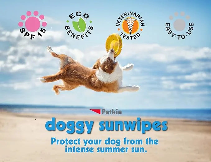 Petkin Dog Sunscreen Sunwipes - Sunscreen for Dogs, SPF 15 - Simply Wipe on Anytime for Instant Sun Protection - Includes ...