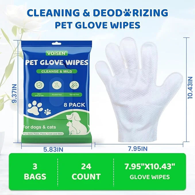 VOISEN 24 Pcs Pet Glove Wipes for Dogs and Cats,Cleaning & Deodorizing Bathing Grooming Wipes,Unscented Thick Nourish Fur ...