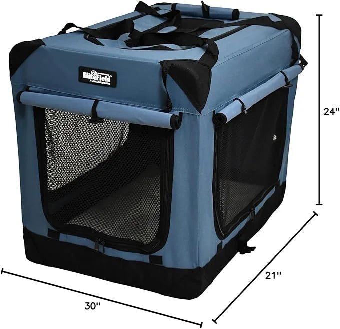 EliteField 4-Door Folding Soft Dog Crate with Curtains, Carrying Bag and Fleece Bed (2 Year Warranty), Indoor & Outdoor Pe...