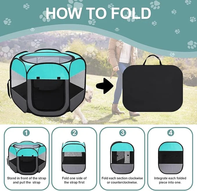 Pet Puppy Playpen for Cat Dog Indoor Outdoor, Foldable Portable Tent, Pop Up Dog Kitten Kennel Playpen with Carrying Case ...