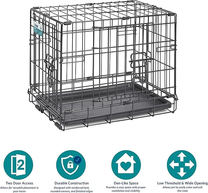 MidWest Homes for Pets Newly Enhanced Single & Double Door iCrate Dog Crate, Includes Leak-Proof Pan, Floor Protecting Fee...