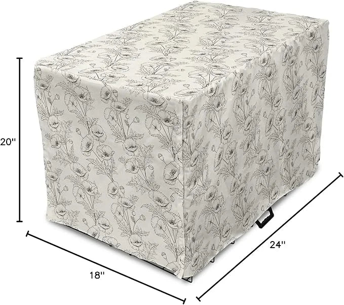 Ambesonne Botanical Dog Crate Cover, Floral Theme Poppy Flowers and Buds Pattern Doodle Style Garden Leaf Motifs, Easy to ...