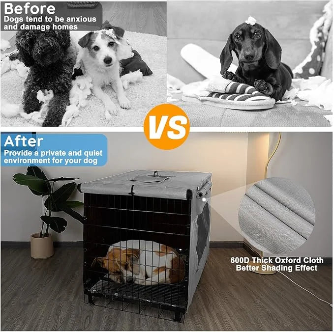 Dog Crate Cover 42 Inch Thickened Dog Kennel Cover Windproof Puppy Cage Cover with Mesh Windows on Both Sides Portable Cra...